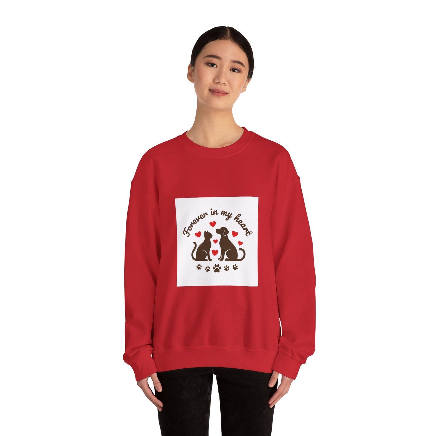 Cat Memorial Crewneck Sweatshirt – "Forever in My Heart" Paw Print Tribute