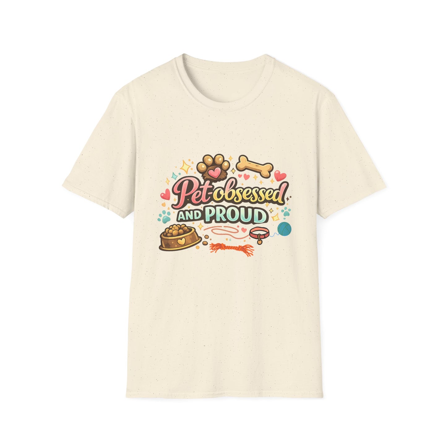 Pet Obsessed And Proud T-Shirt — Cute Paw, Bone & Bowl Graphic Tee for Pet Lovers