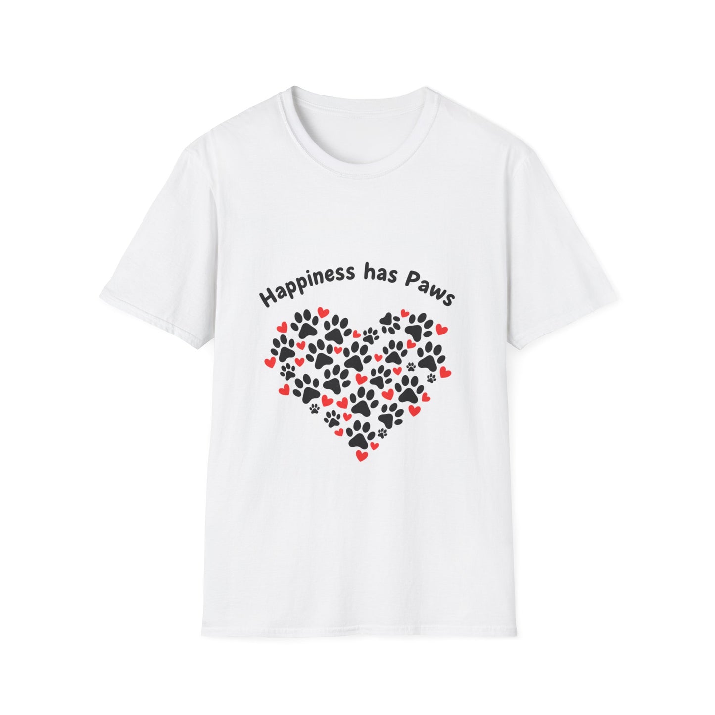 Happiness Has Paws Heart T-Shirt - Pet Lover Gift | Dog & Cat Mom Tee
