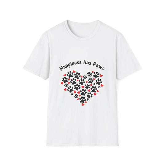 Happiness Has Paws Heart T-Shirt - Pet Lover Gift | Dog & Cat Mom Tee