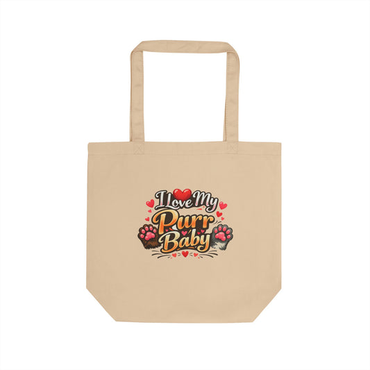 Eco Tote Bag — "I Love My Purr Baby" Cute Cat Lover Reusable Grocery Tote