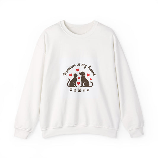 Cat Memorial Crewneck Sweatshirt – "Forever in My Heart" Paw Print Tribute