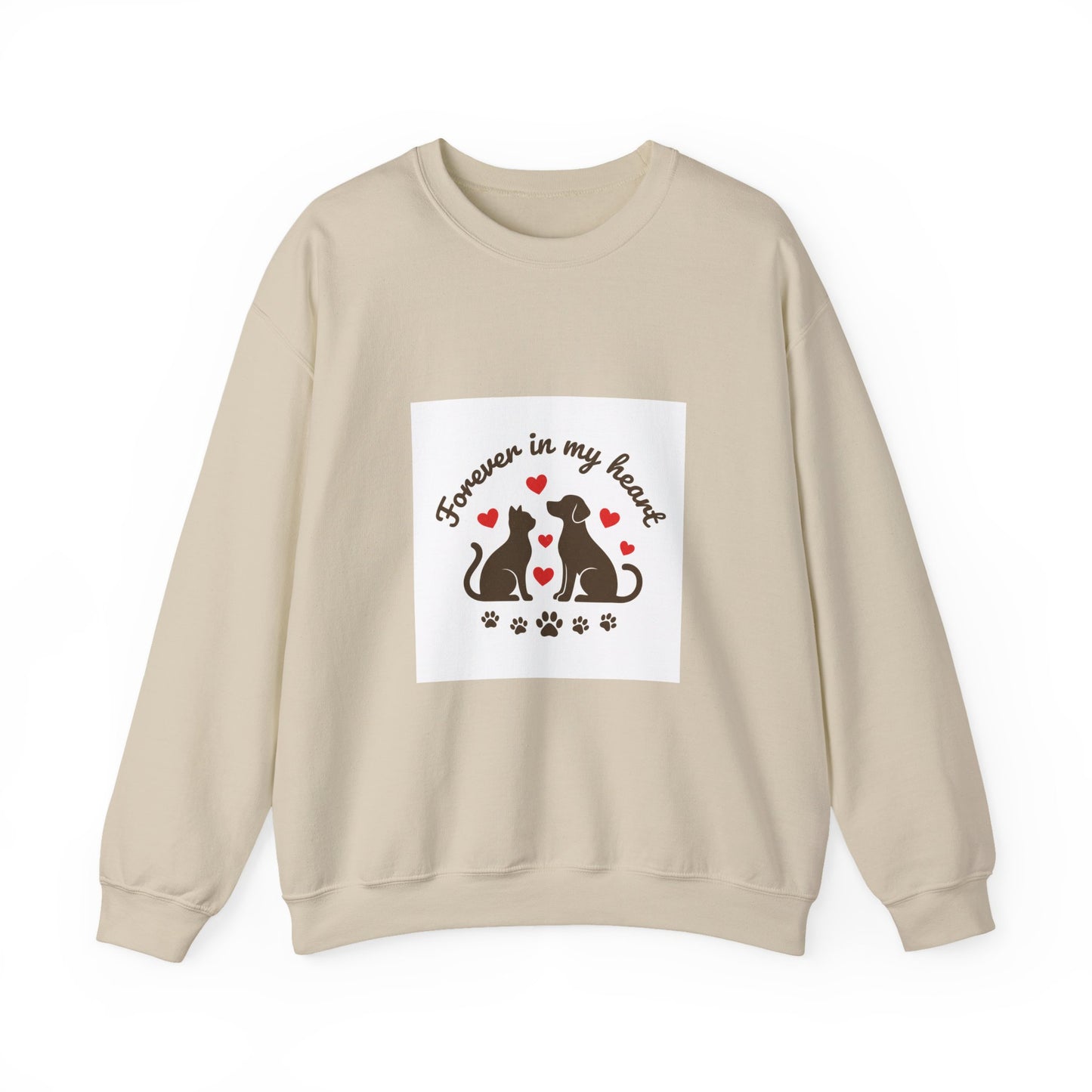 Cat Memorial Crewneck Sweatshirt – "Forever in My Heart" Paw Print Tribute