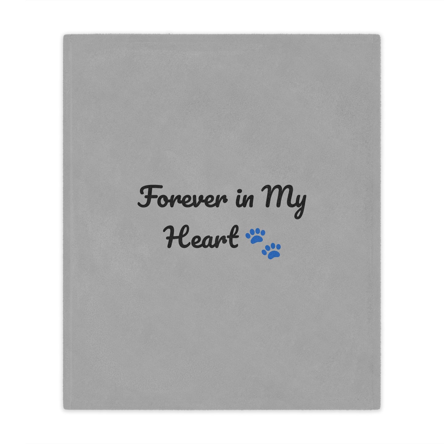 Forever in My Heart Minky Blanket — Pet Memorial Throw with Blue Paw Prints