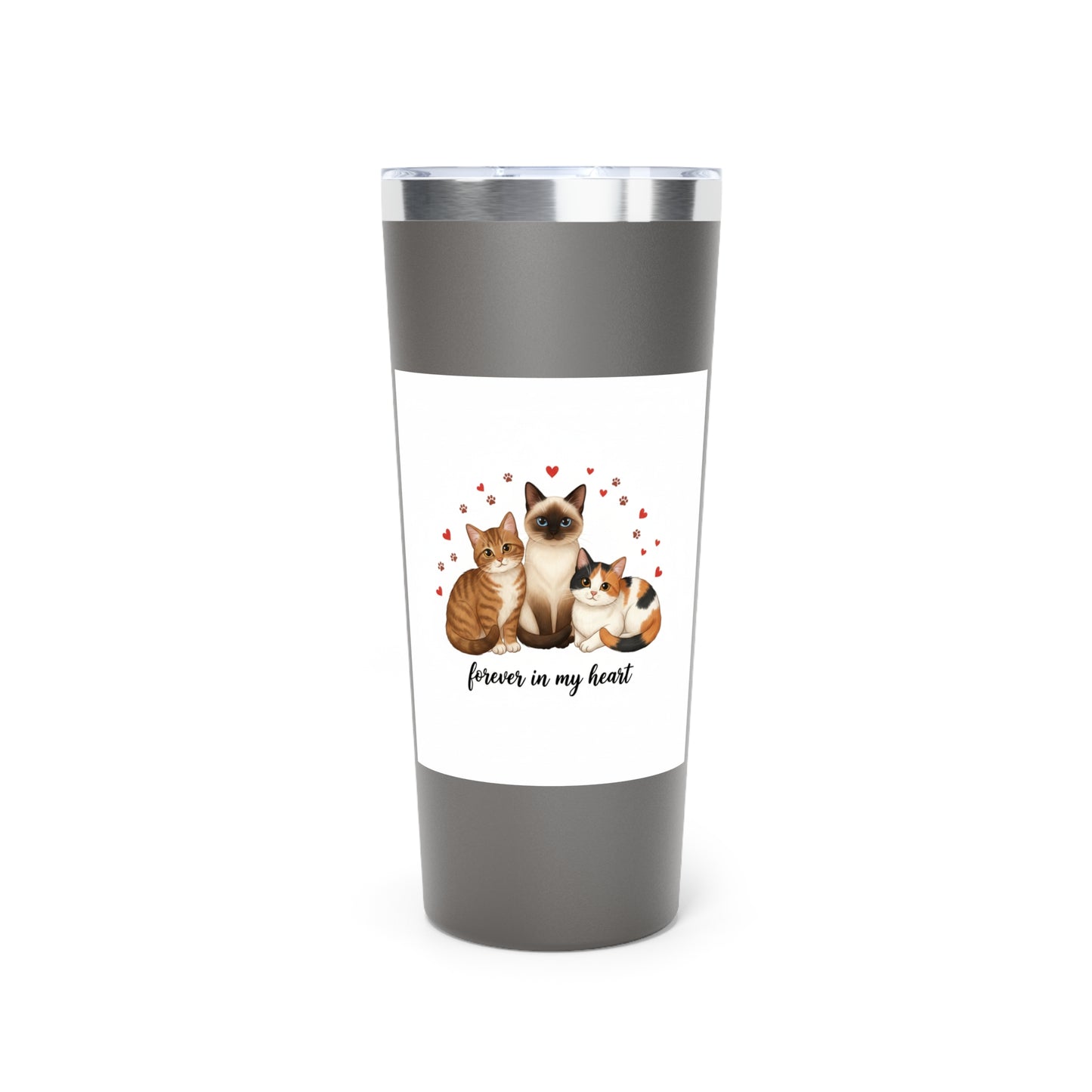 22oz Cat Lover Tumbler - "Forever in My Heart" Insulated Travel Cup