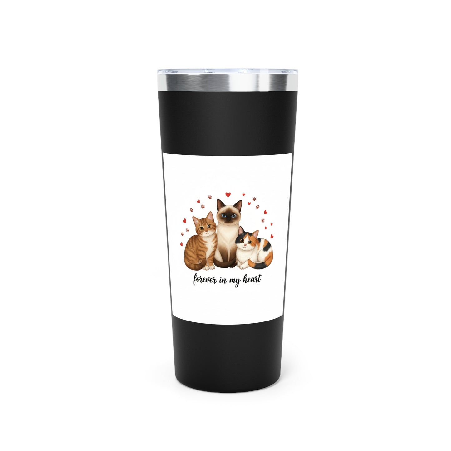 22oz Cat Lover Tumbler - "Forever in My Heart" Insulated Travel Cup
