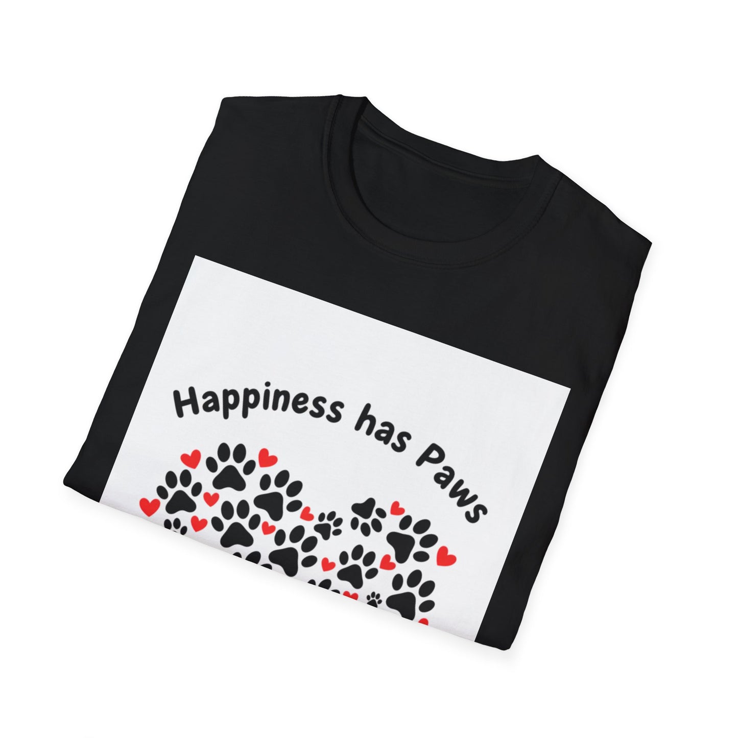 Happiness Has Paws Heart T-Shirt - Pet Lover Gift | Dog & Cat Mom Tee