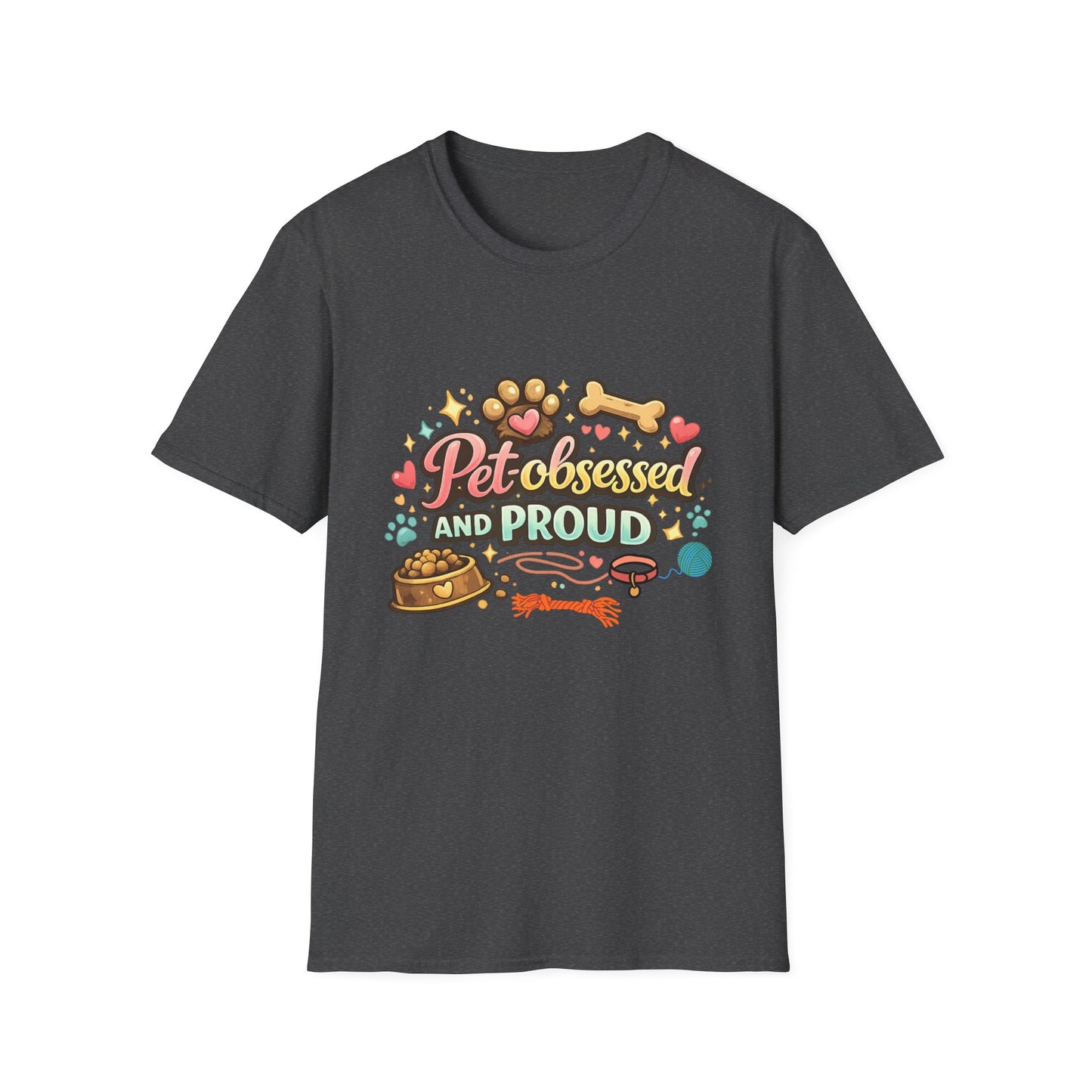 Pet Obsessed And Proud T-Shirt — Cute Paw, Bone & Bowl Graphic Tee for Pet Lovers