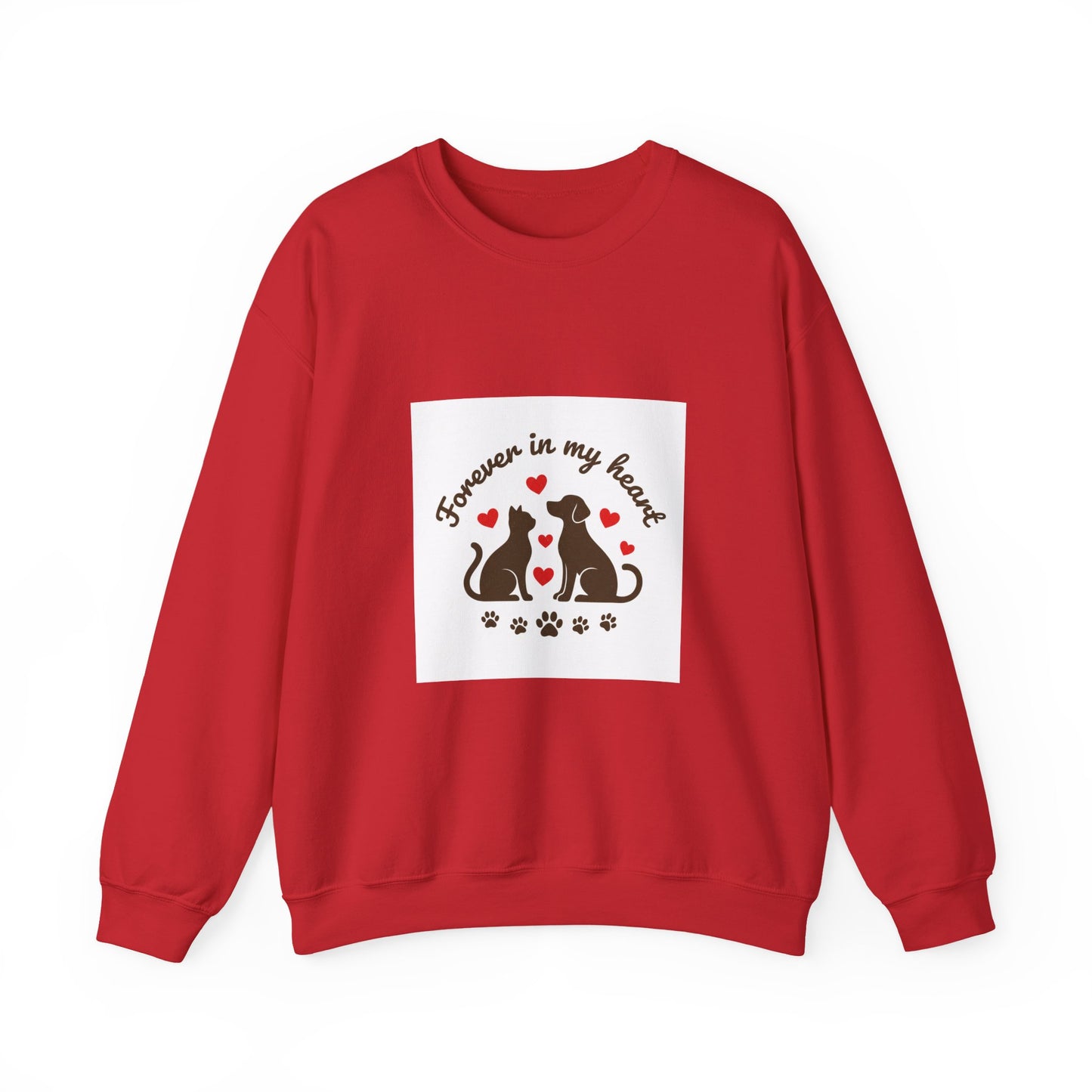 Cat Memorial Crewneck Sweatshirt – "Forever in My Heart" Paw Print Tribute
