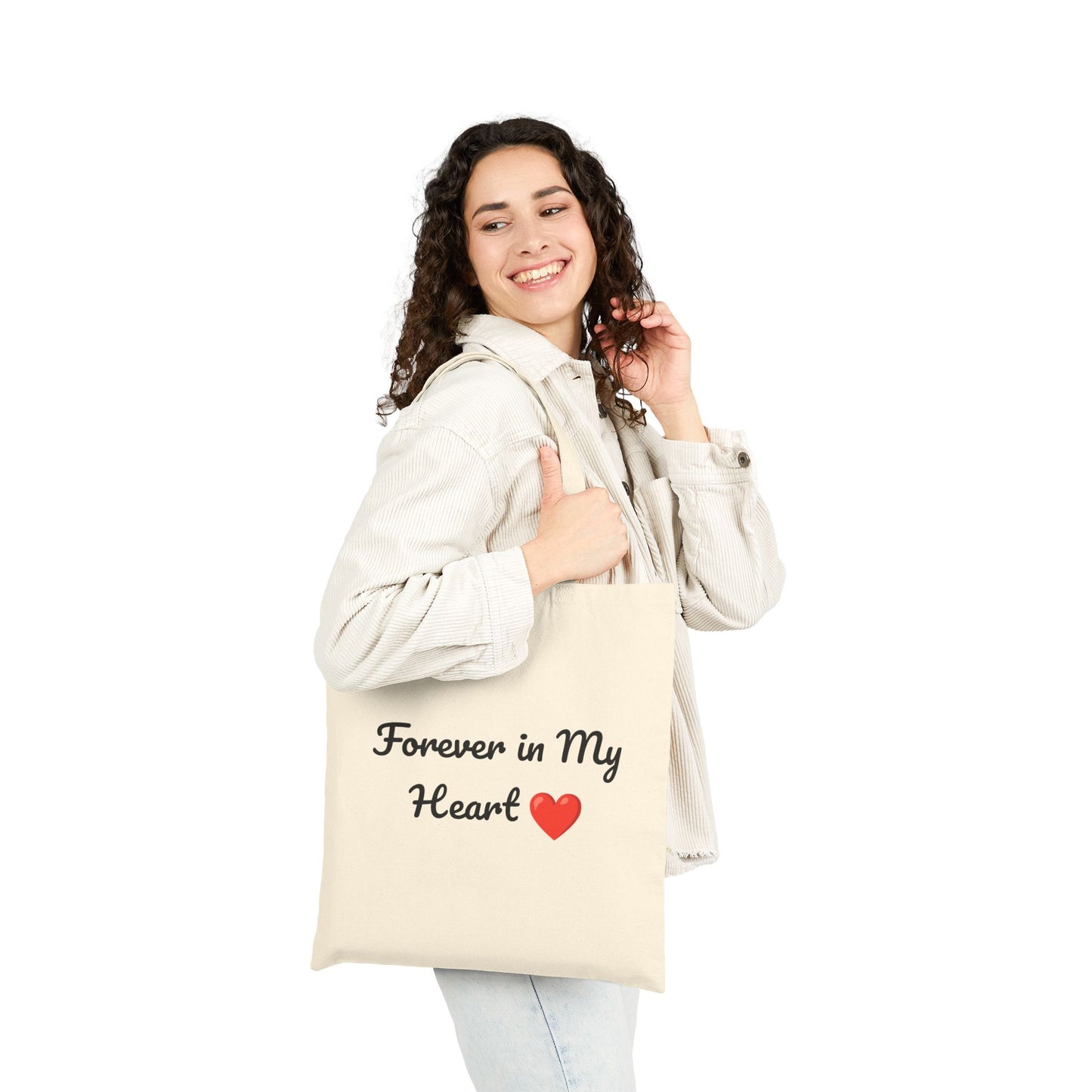 Forever in My Heart Tote Bag — Memorial Canvas Shopper with Red Heart
