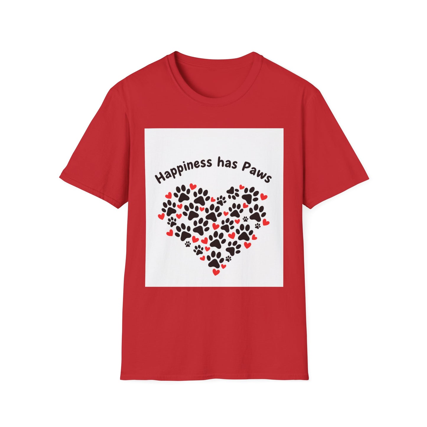 Happiness Has Paws Heart T-Shirt - Pet Lover Gift | Dog & Cat Mom Tee