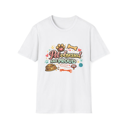 Pet Obsessed And Proud T-Shirt — Cute Paw, Bone & Bowl Graphic Tee for Pet Lovers