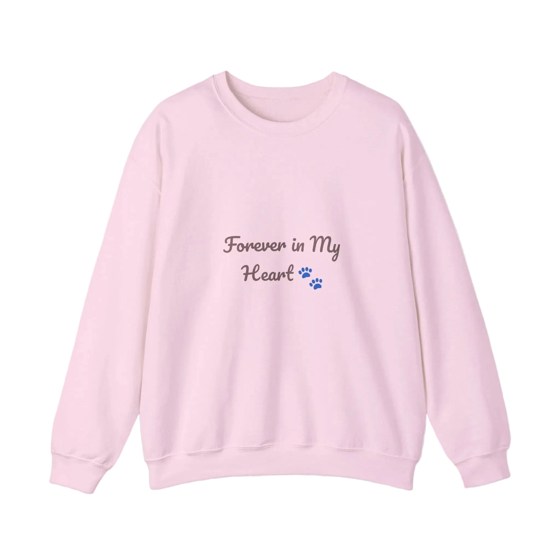 Pink sweatshirt with 'Forever in My Heart' text on a white background