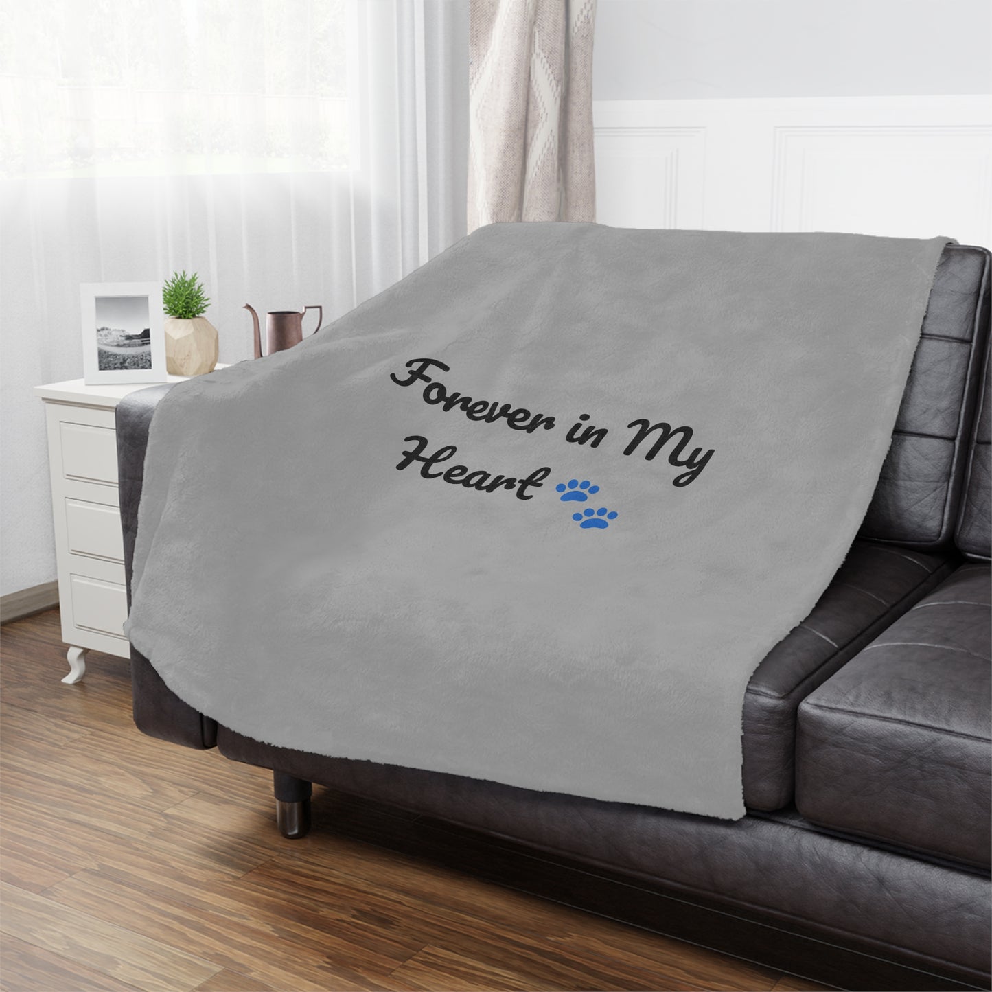 Forever in My Heart Minky Blanket — Pet Memorial Throw with Blue Paw Prints