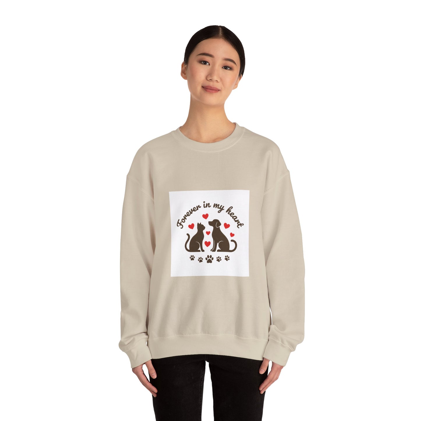 Cat Memorial Crewneck Sweatshirt – "Forever in My Heart" Paw Print Tribute